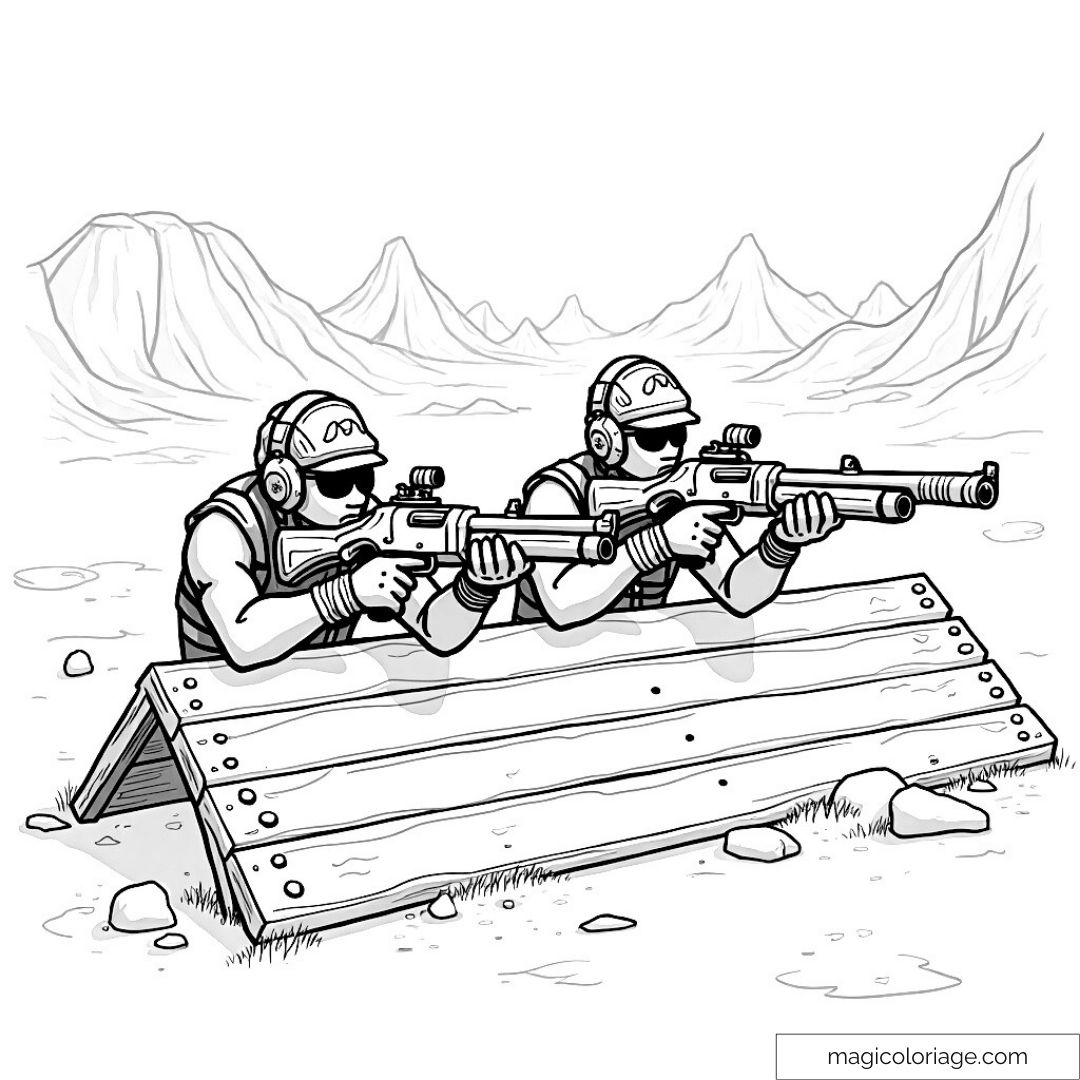 Soldats en position de tir avec des fusils