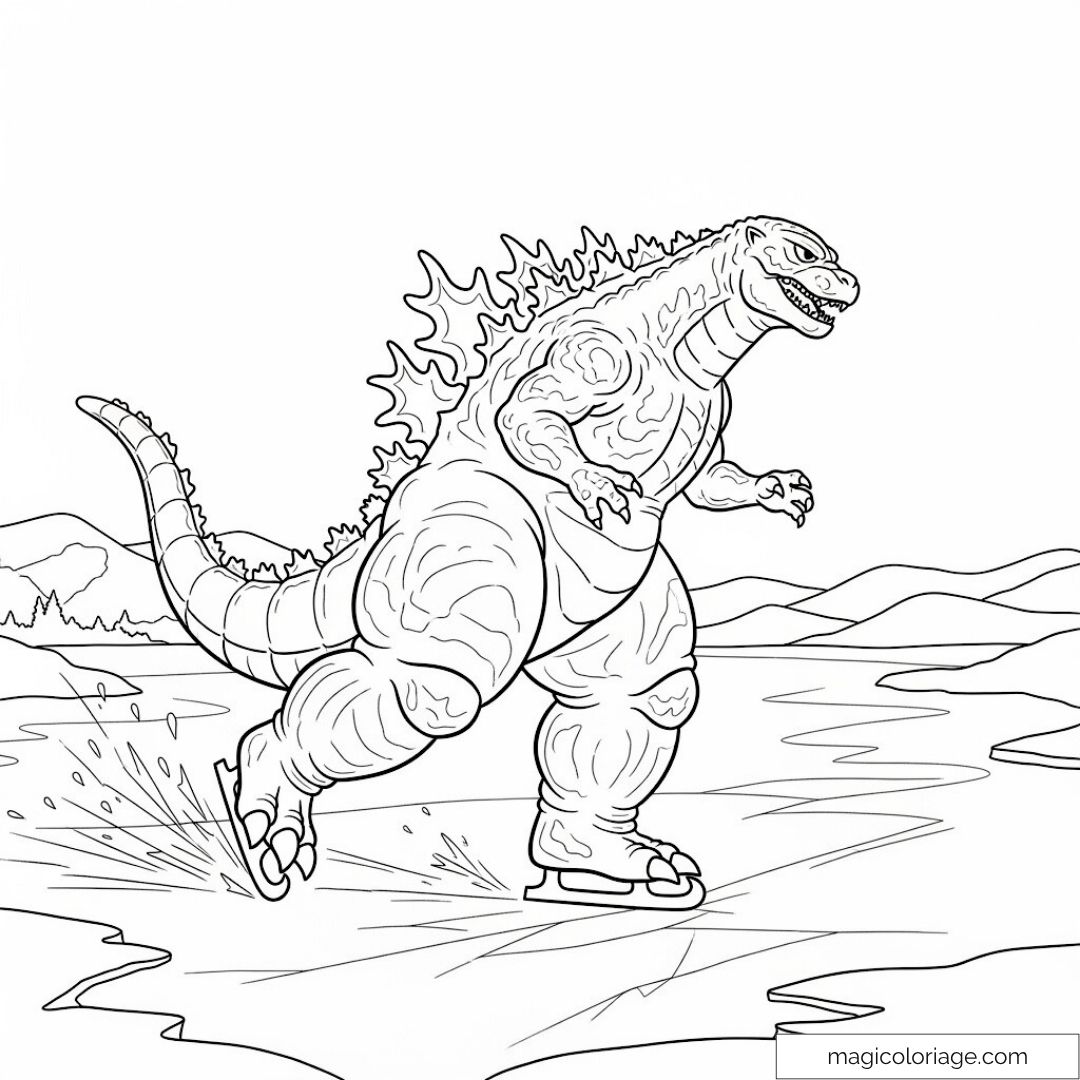 Image de Godzilla sur patins à glace