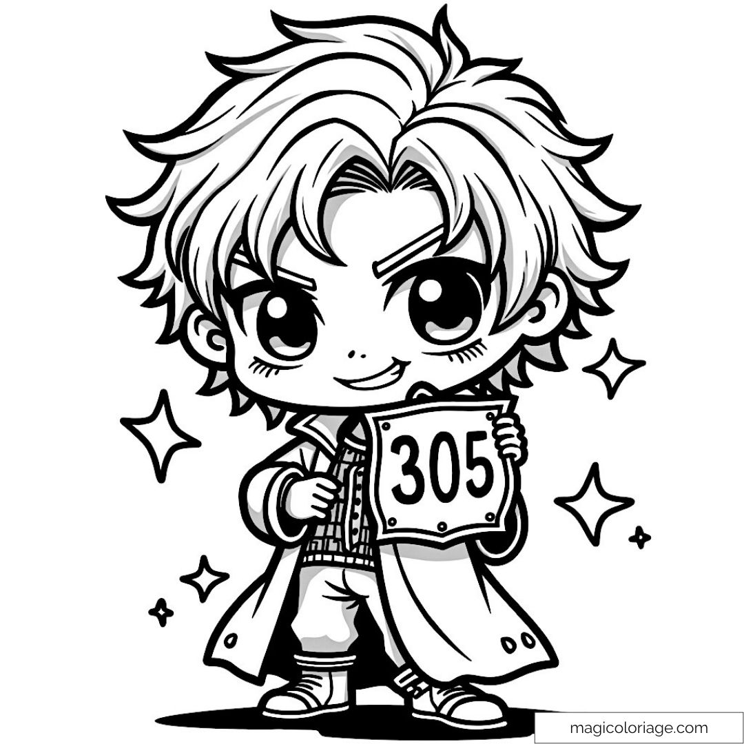 Dessin style manga chibi d'un personnage magique à colorier