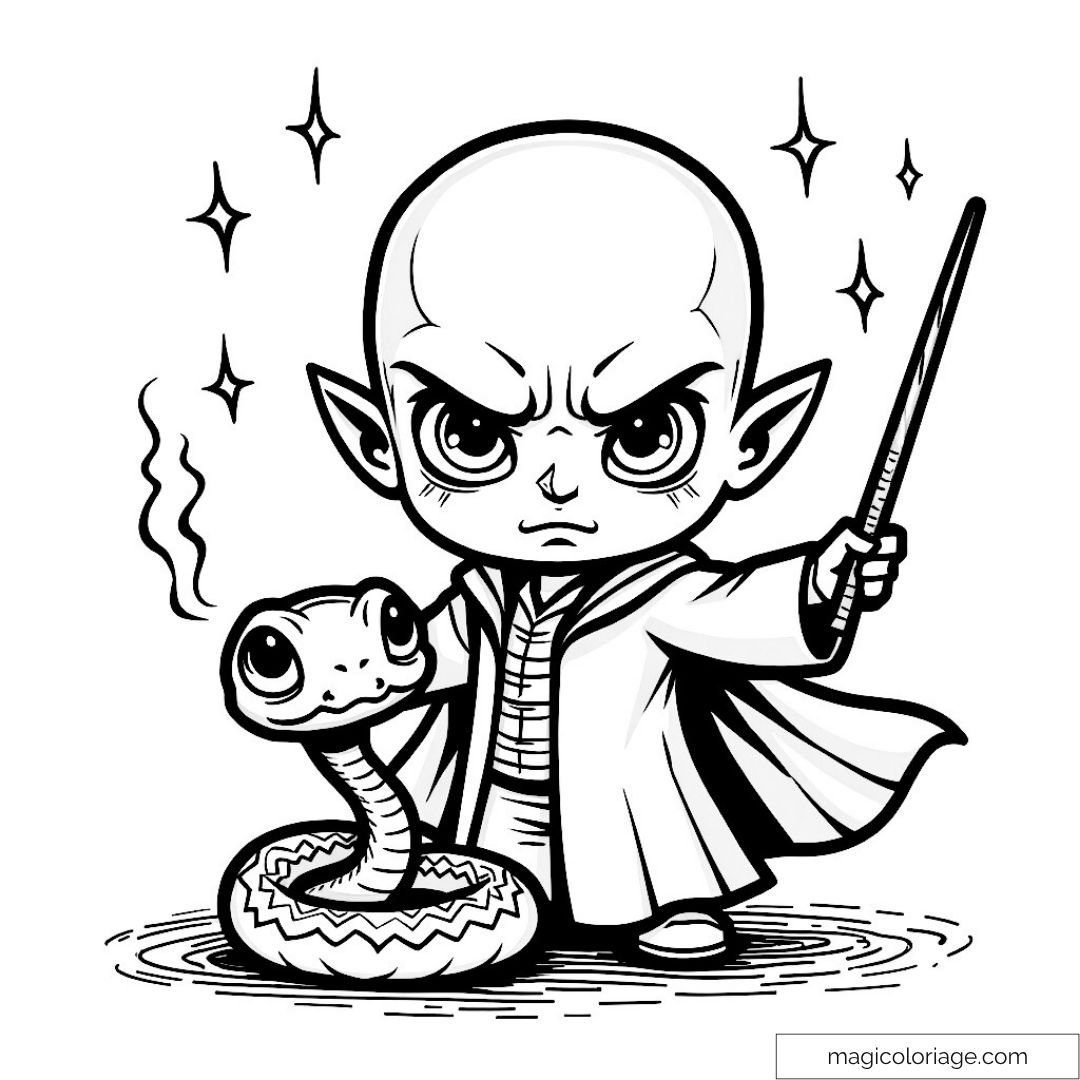 Dessin chibi Voldemort avec serpent Nagini
