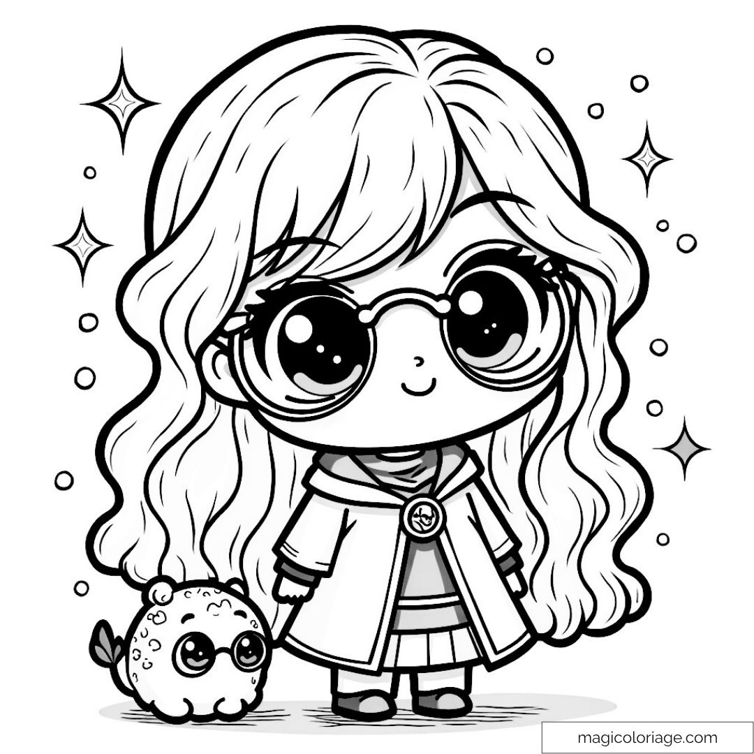 Dessin de Luna Lovegood et créature avec étoiles magiques
