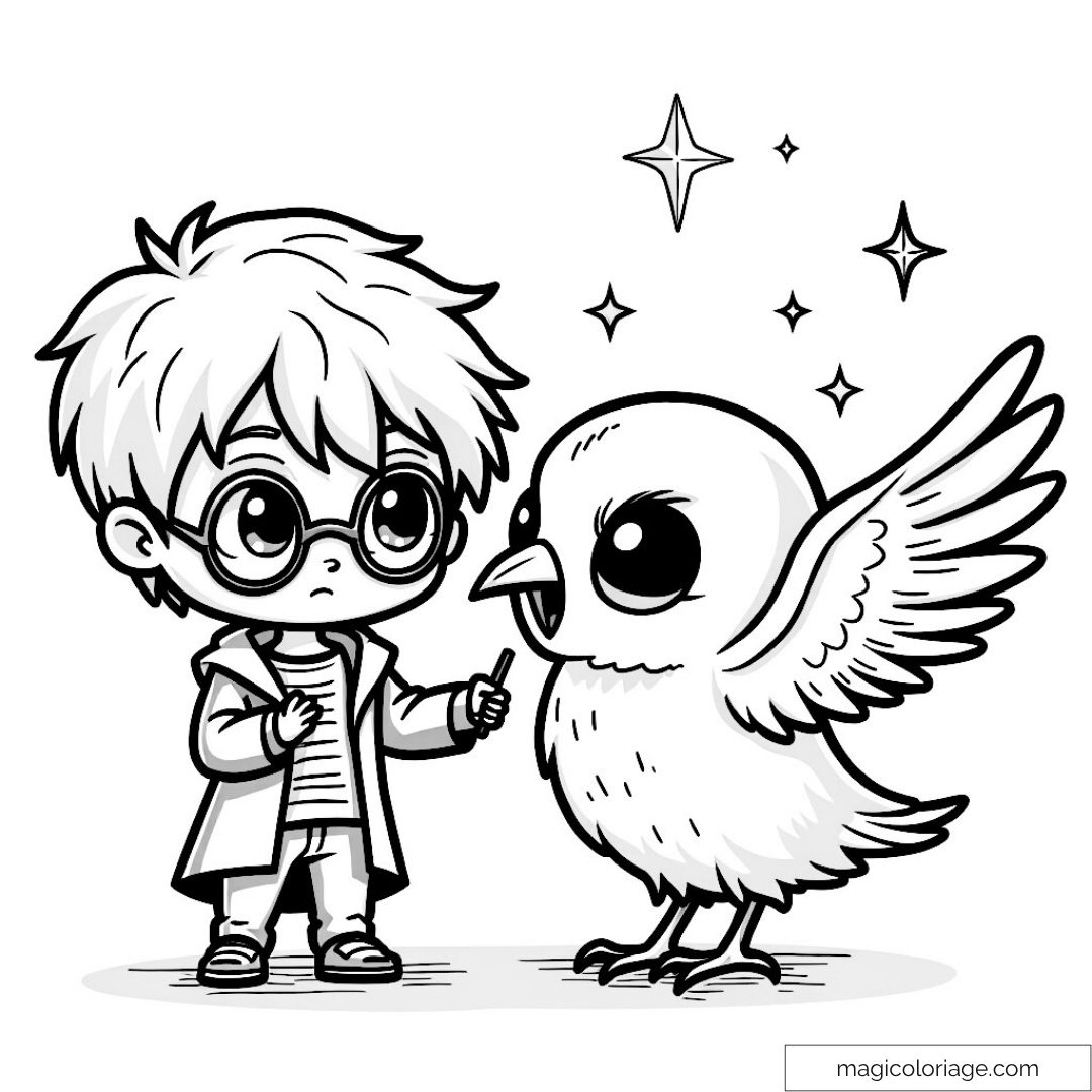 Dessin de Harry Potter avec hibou