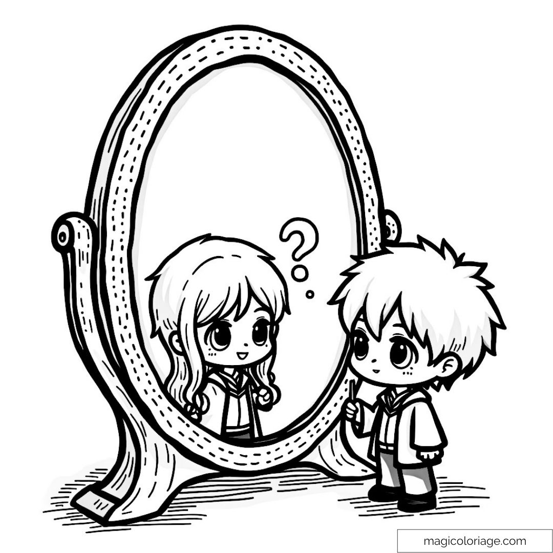 Dessin de Harry Potter et Hermione devant le Miroir de Rised
