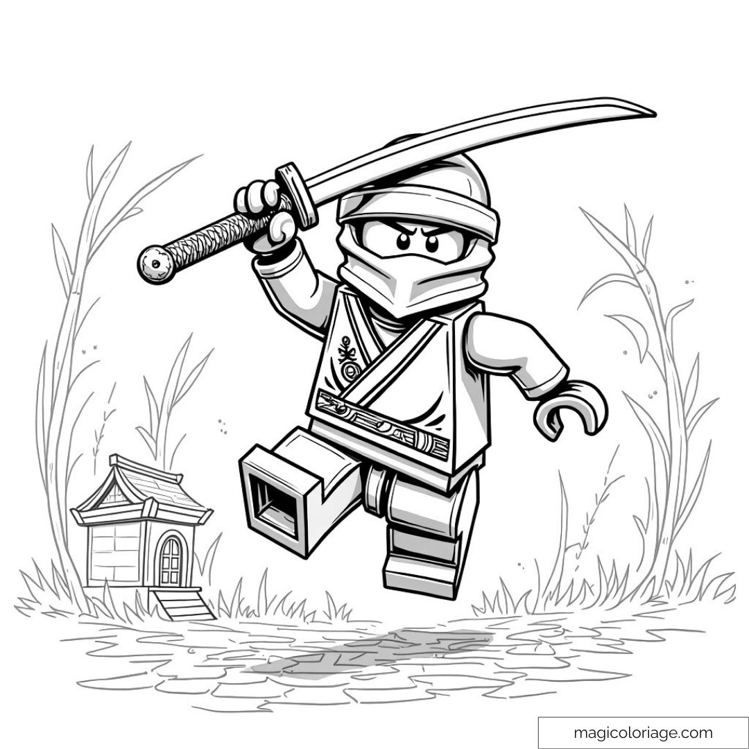 Image de ninja LEGO en action avec épée