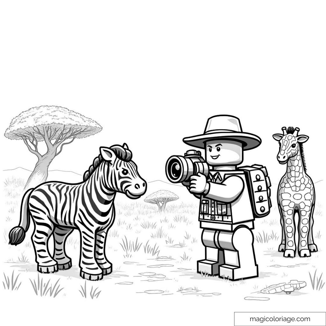 Dessin de safari Lego avec zèbre