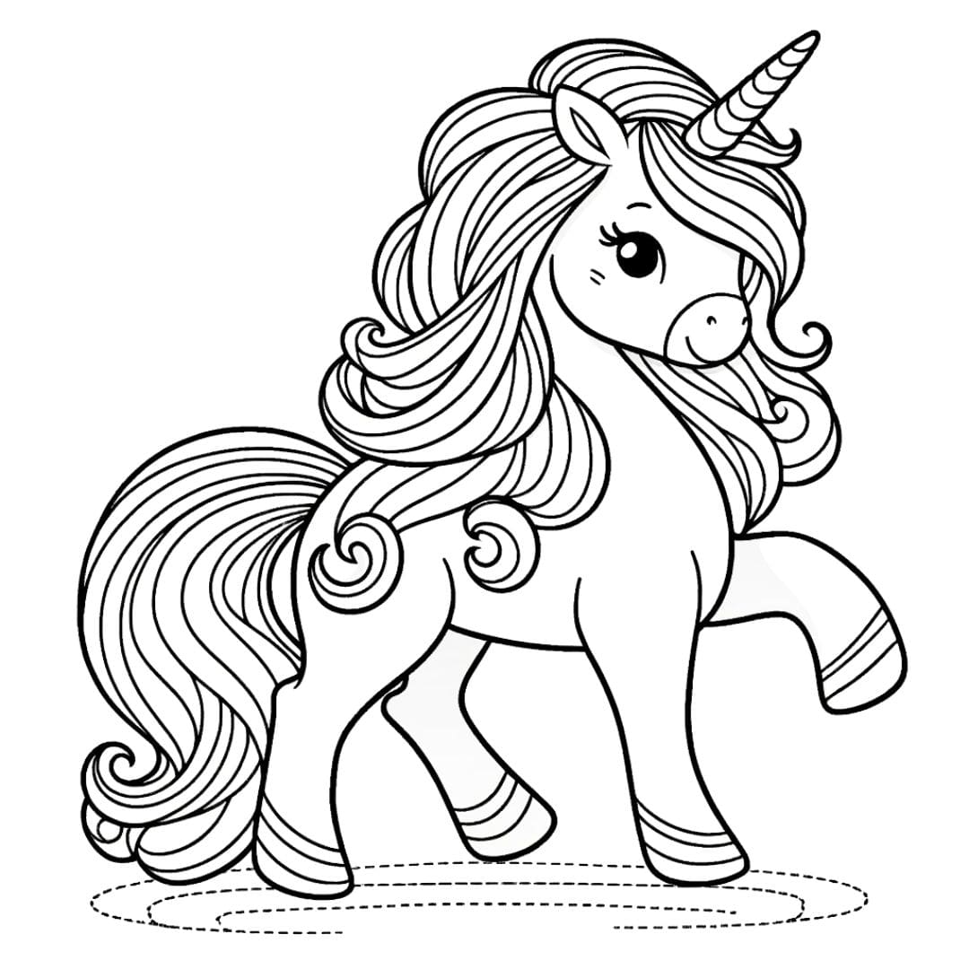 Dessin à colorier de licorne arc-en-ciel pour enfants