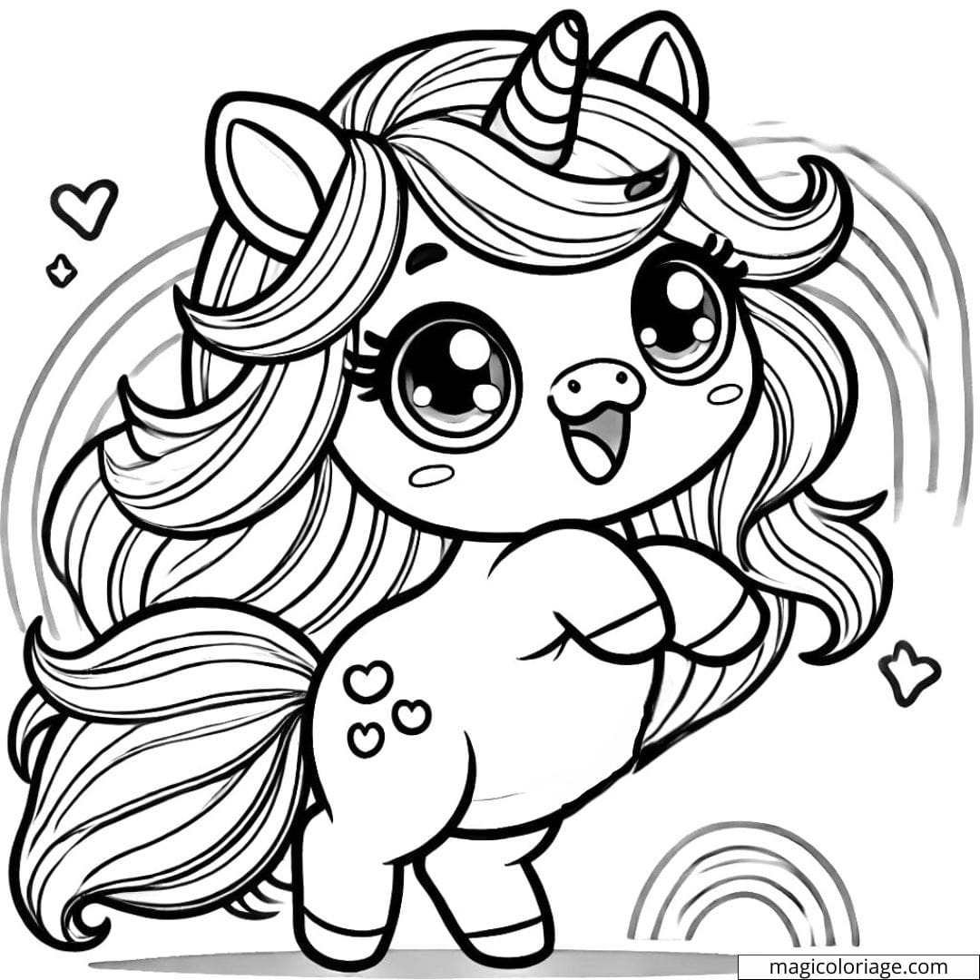 Coloriage licorne arc-en-ciel enjouée, dessin à imprimer et colorier
