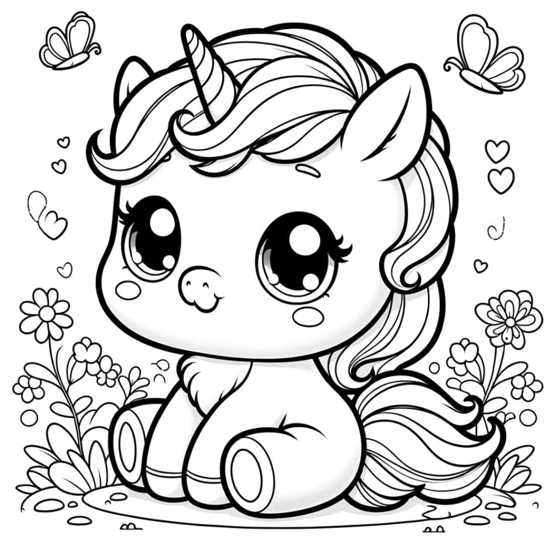 Dessin à colorier Adorable bébé licorne pour coloriage enfant