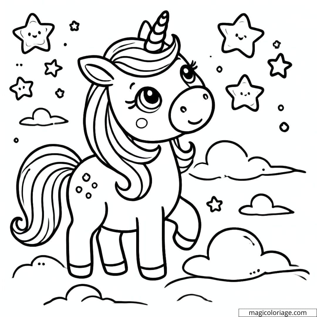 Coloriage licorne étoilée pour maternelle, dessin licorne à imprimer, coloriage enfant