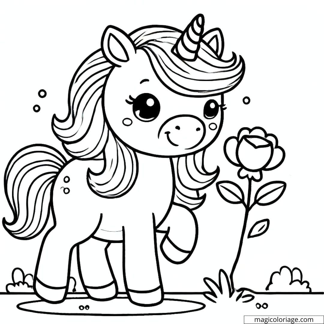 Coloriage licorne mignonne pour maternelle, licorne mignonne à imprimer, dessin à colorier licorne enfant