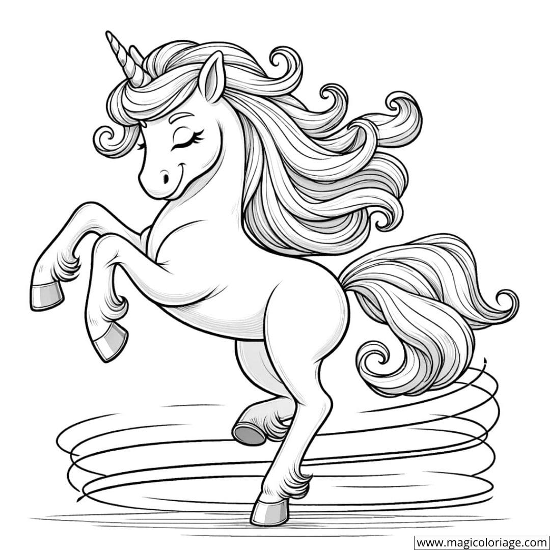 Coloriage de licorne faisant une pirouette