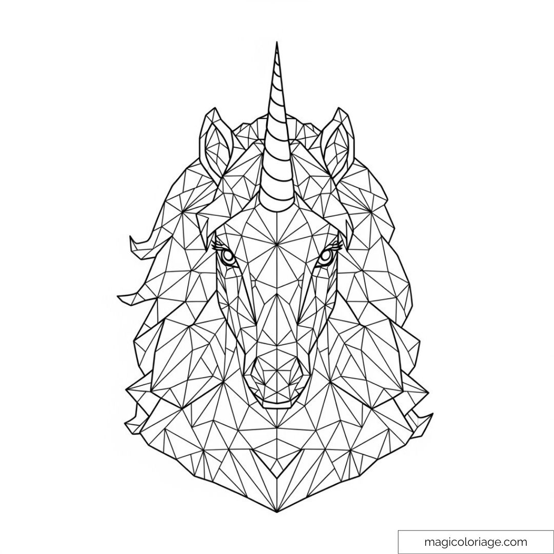 Licorne géométrique détaillée à colorier