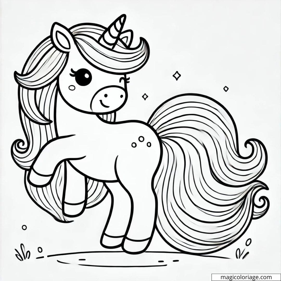 Coloriage licorne mignonne pour maternelle, licorne mignonne à imprimer, dessin à colorier licorne enfant