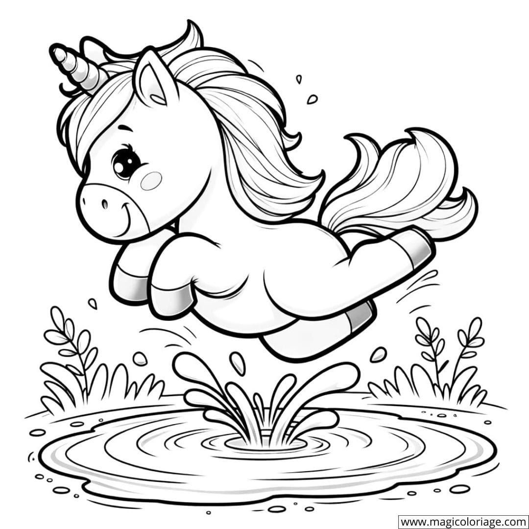 Coloriage de licorne sautant joyeusement