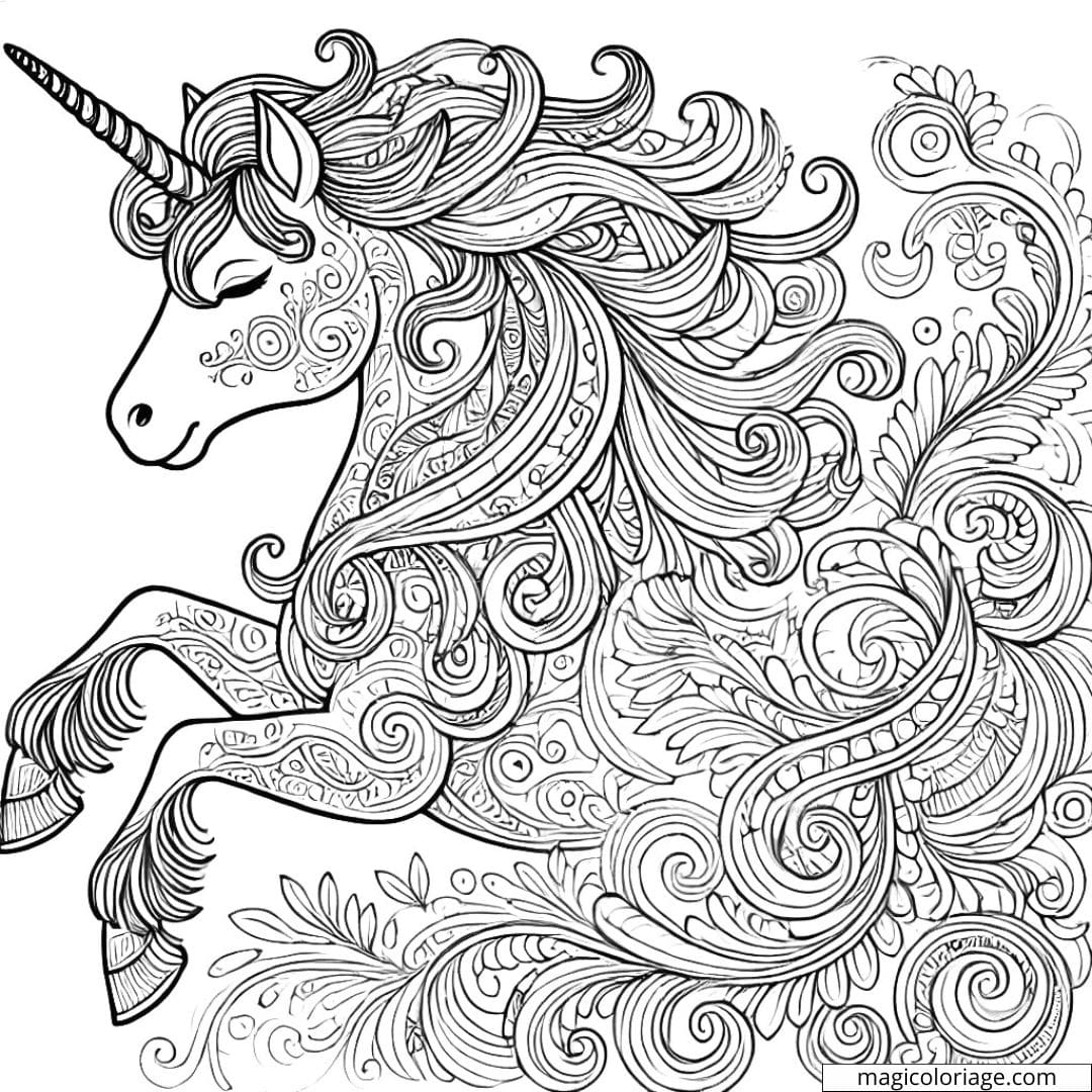 Coloriage licorne sophistiquée et gracieuse pour adulte, dessin licorne à imprimer, coloriage pour adulte