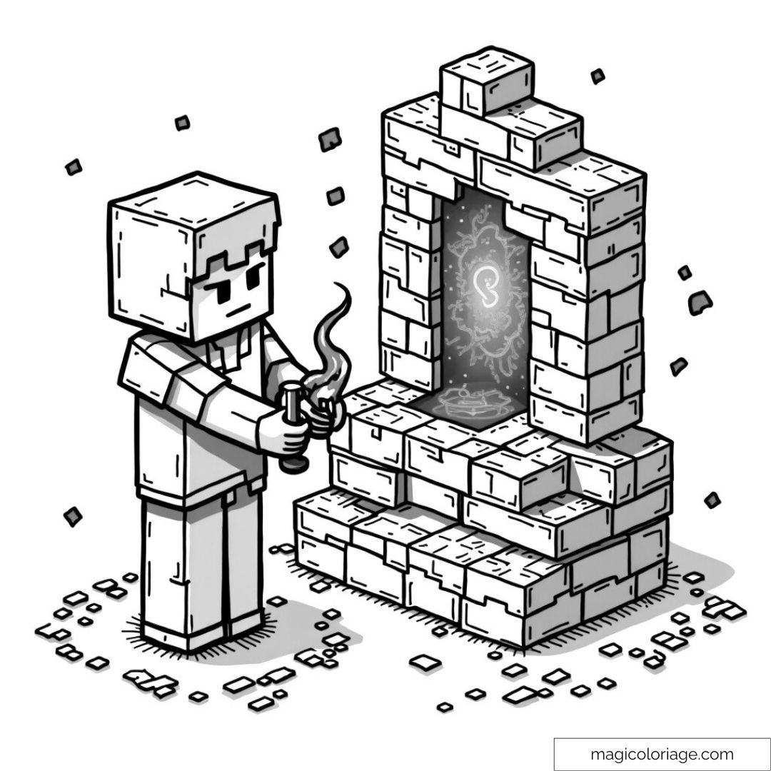 Personnage Minecraft allumant un portail mystérieux