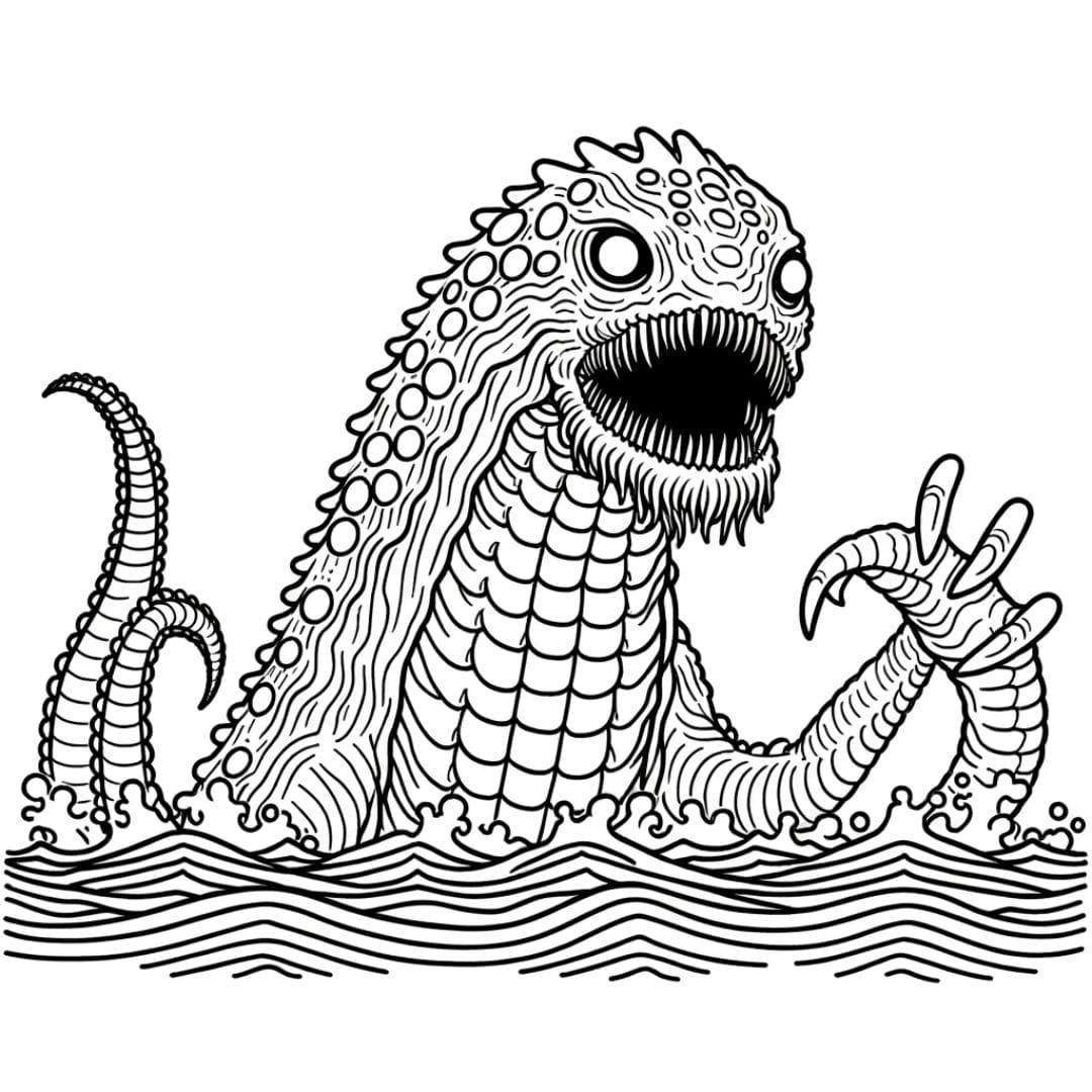 Dessin à colorier de monstre des mers pour enfants