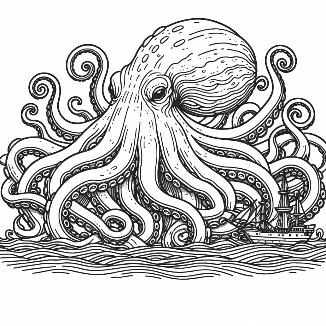 Dessin à colorier de monstre octopus géant pour enfants