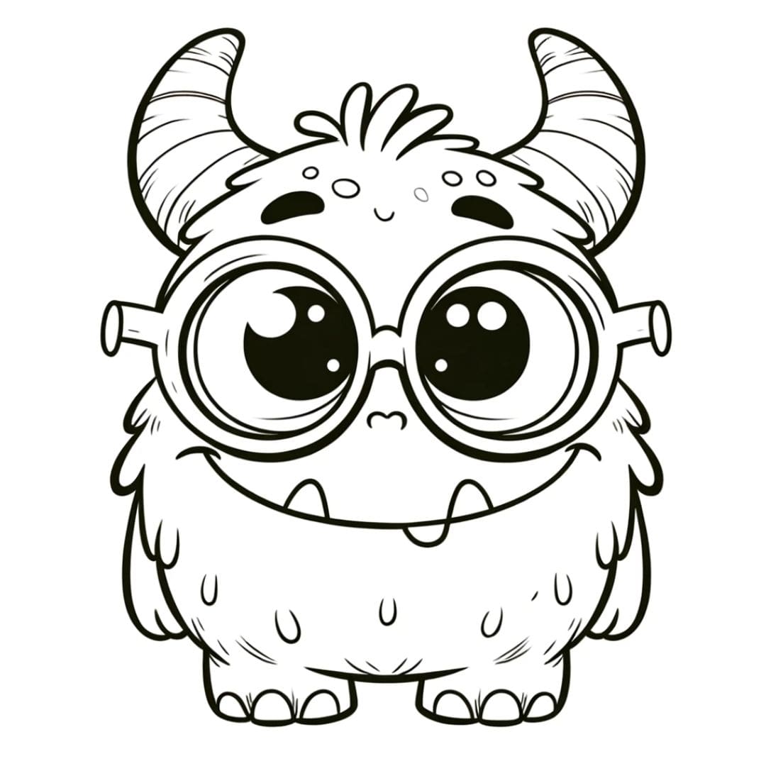 Dessin à colorier de monstre rigolo avec des lunettes pour enfants
