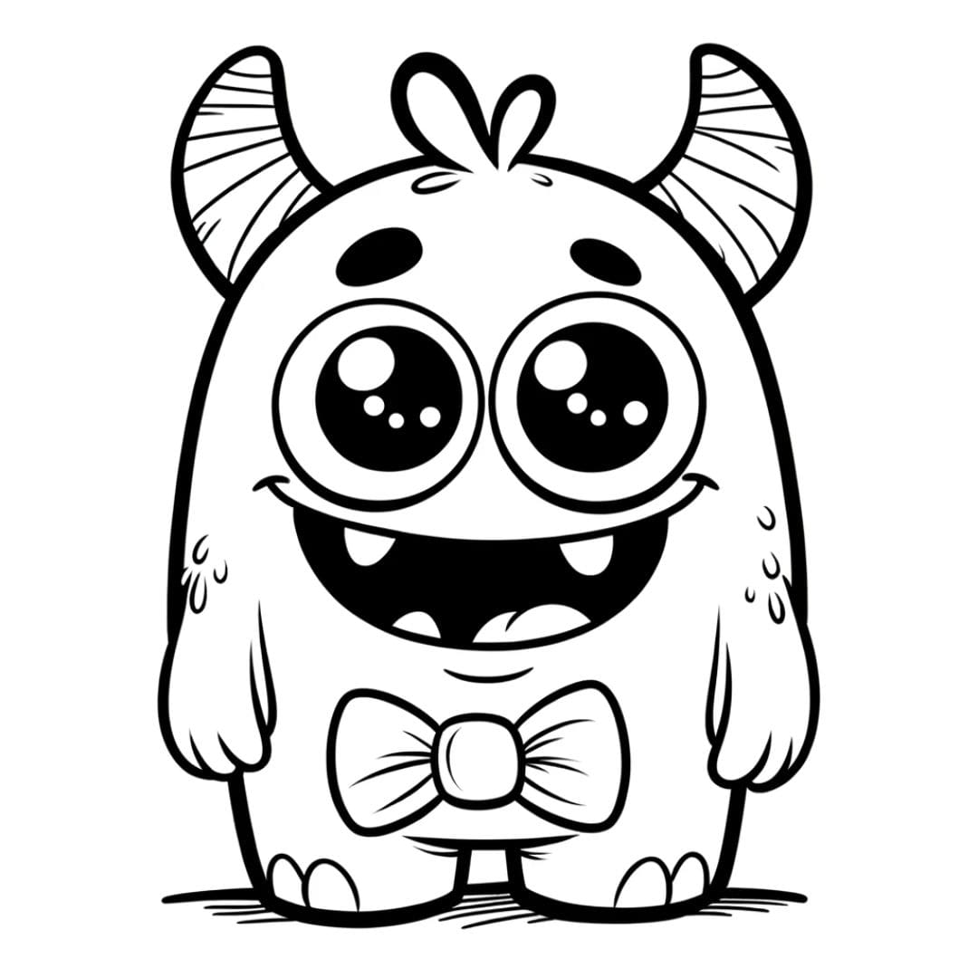Dessin à colorier de monstre rigolo avec un nœud papillon pour enfants