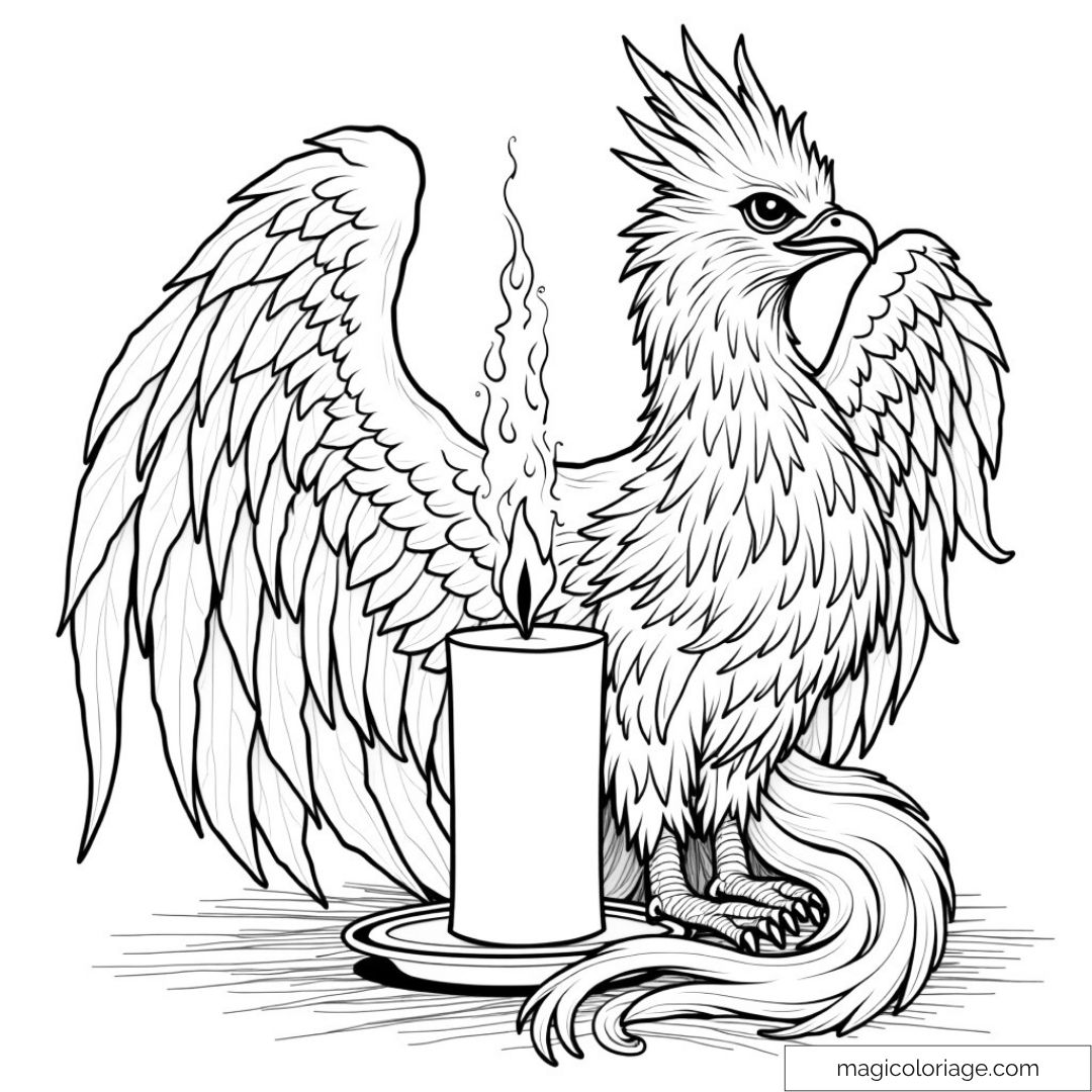 Dessin de phénix avec une bougie pour activité de coloriage