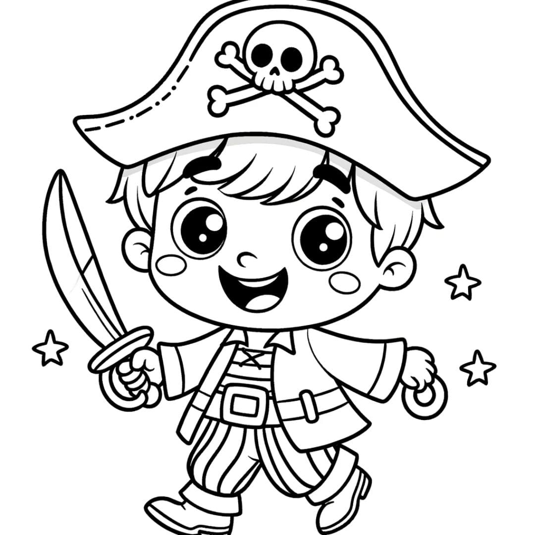 Coloriage d'un pirate souriant et simple, parfait pour les tout-petits