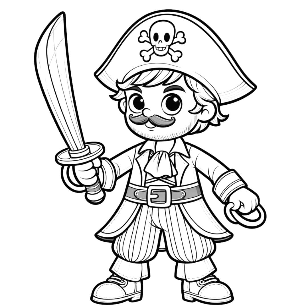 Coloriage d'un pirate tenant un sabre