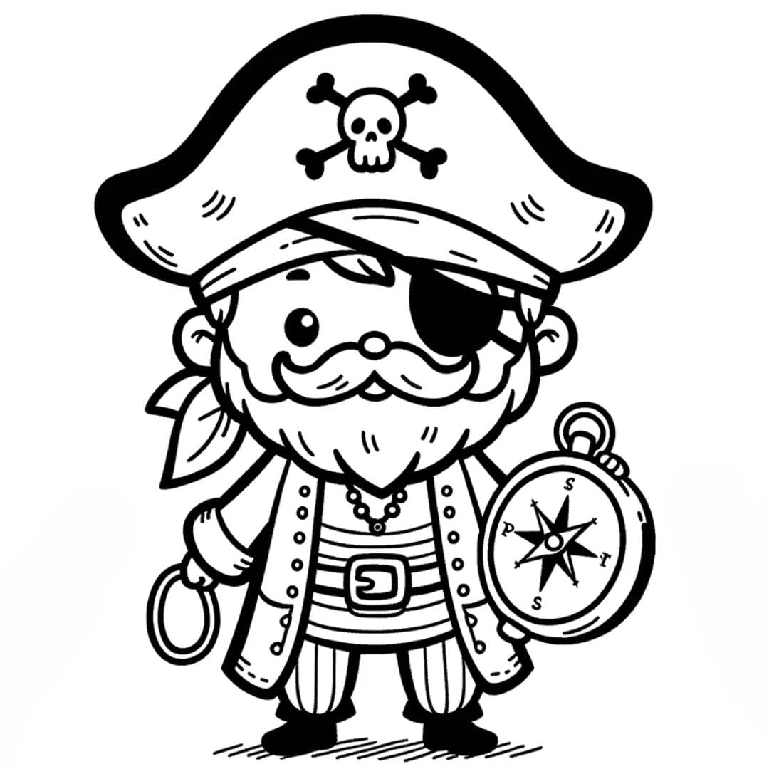 Coloriage d'un pirate tenant une boussole