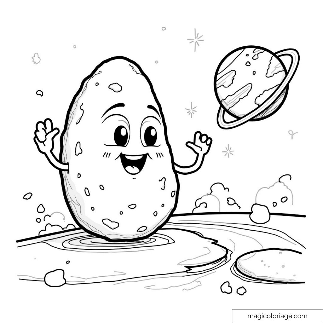 Patate souriante flottant dans l'espace avec planète