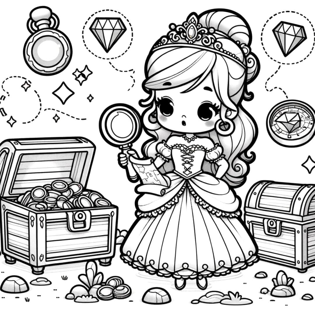 Dessin à colorier Princesse cherchant un trésor
