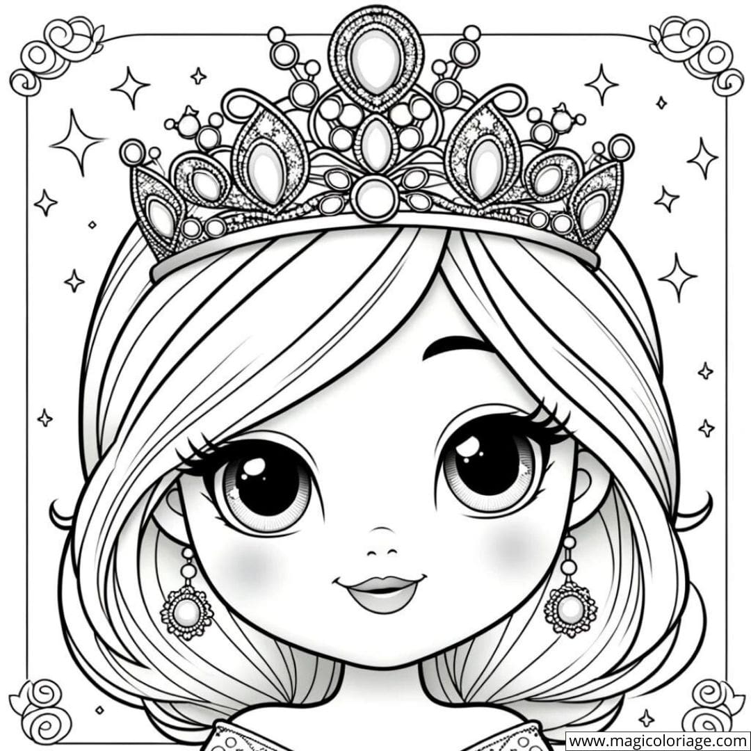 Dessin à colorier de princesse avec un diadème scintillant