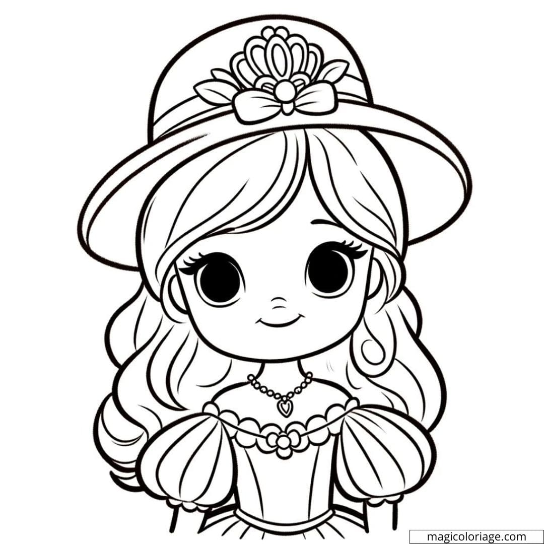 Coloriage de princesse avec un joli chapeau.