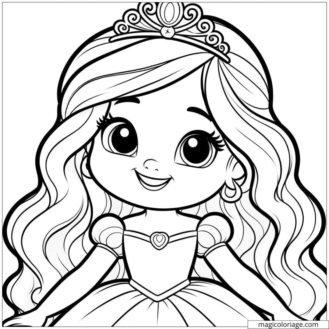 Coloriage de princesse avec un sourire radieux.