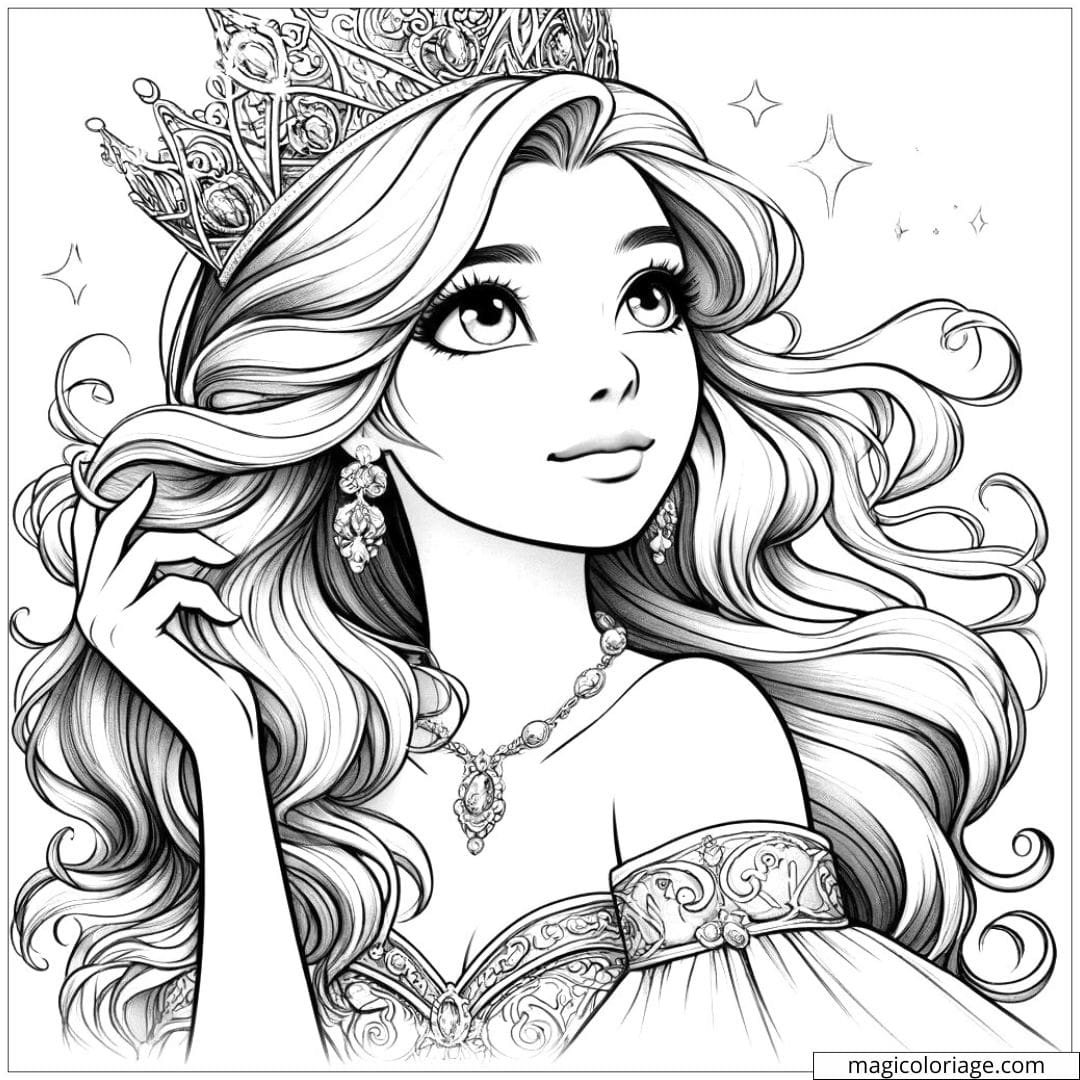 Coloriage de princesse avec une couronne étincelante.