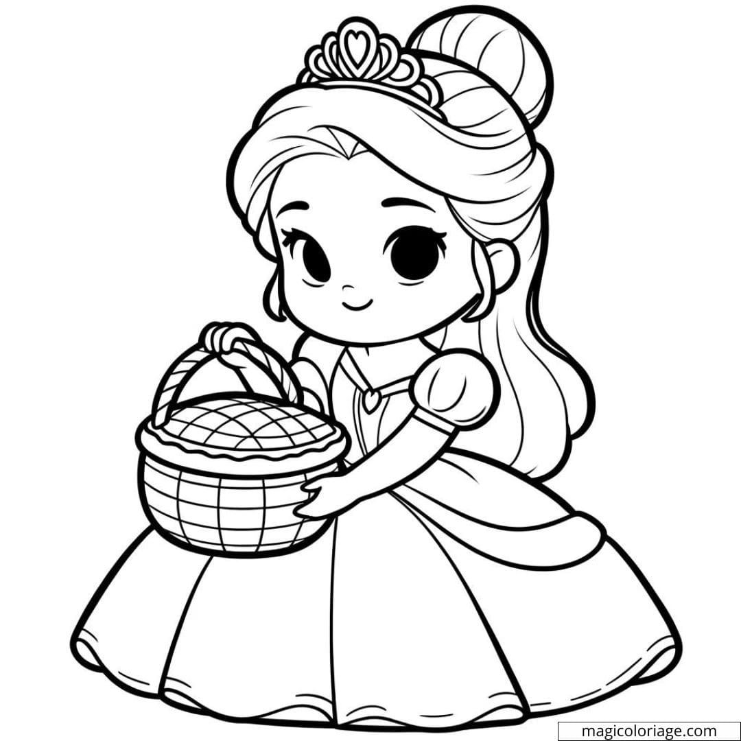 Coloriage de princesse tenant un petit panier.