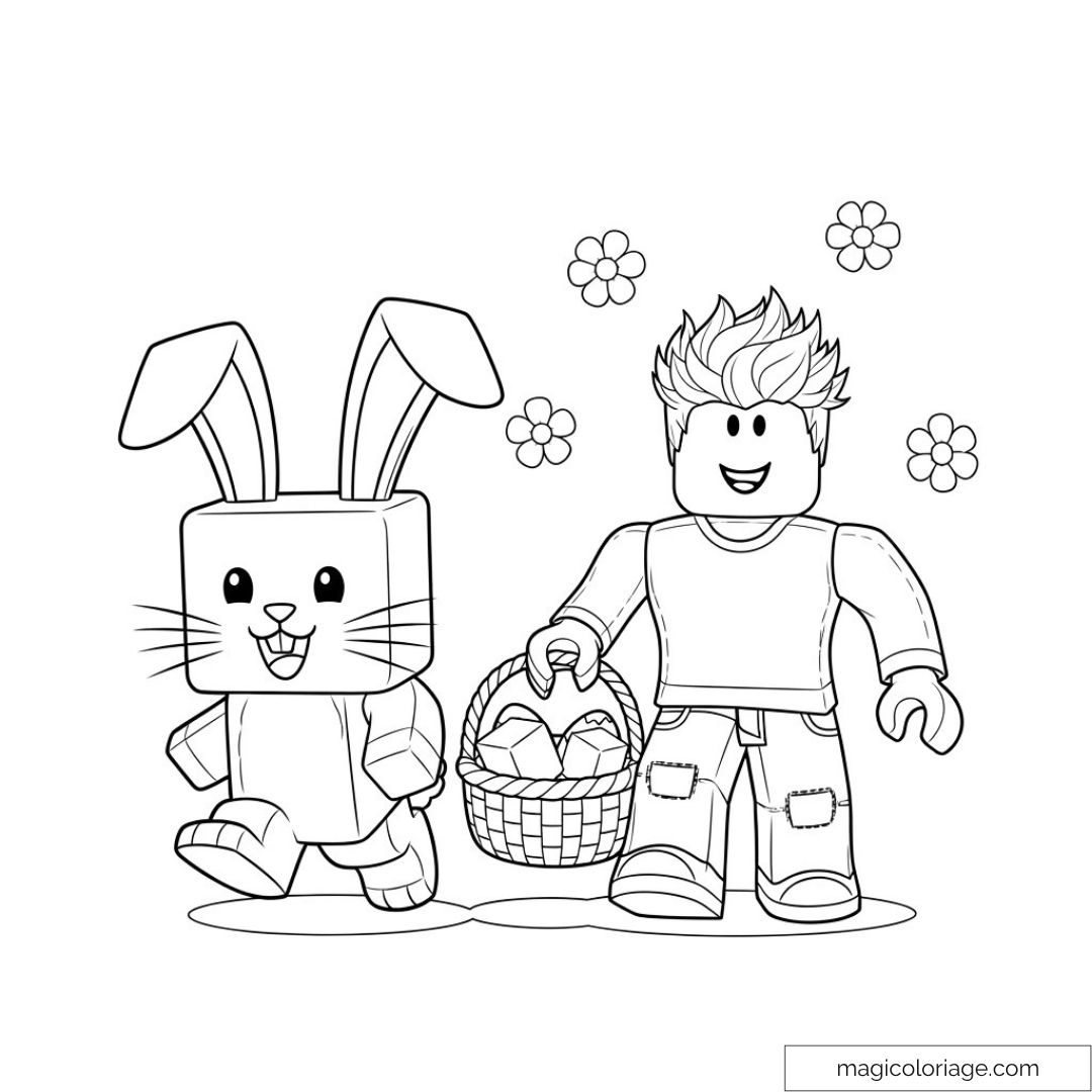 Image de personnages Roblox avec lapin et panier d'œufs