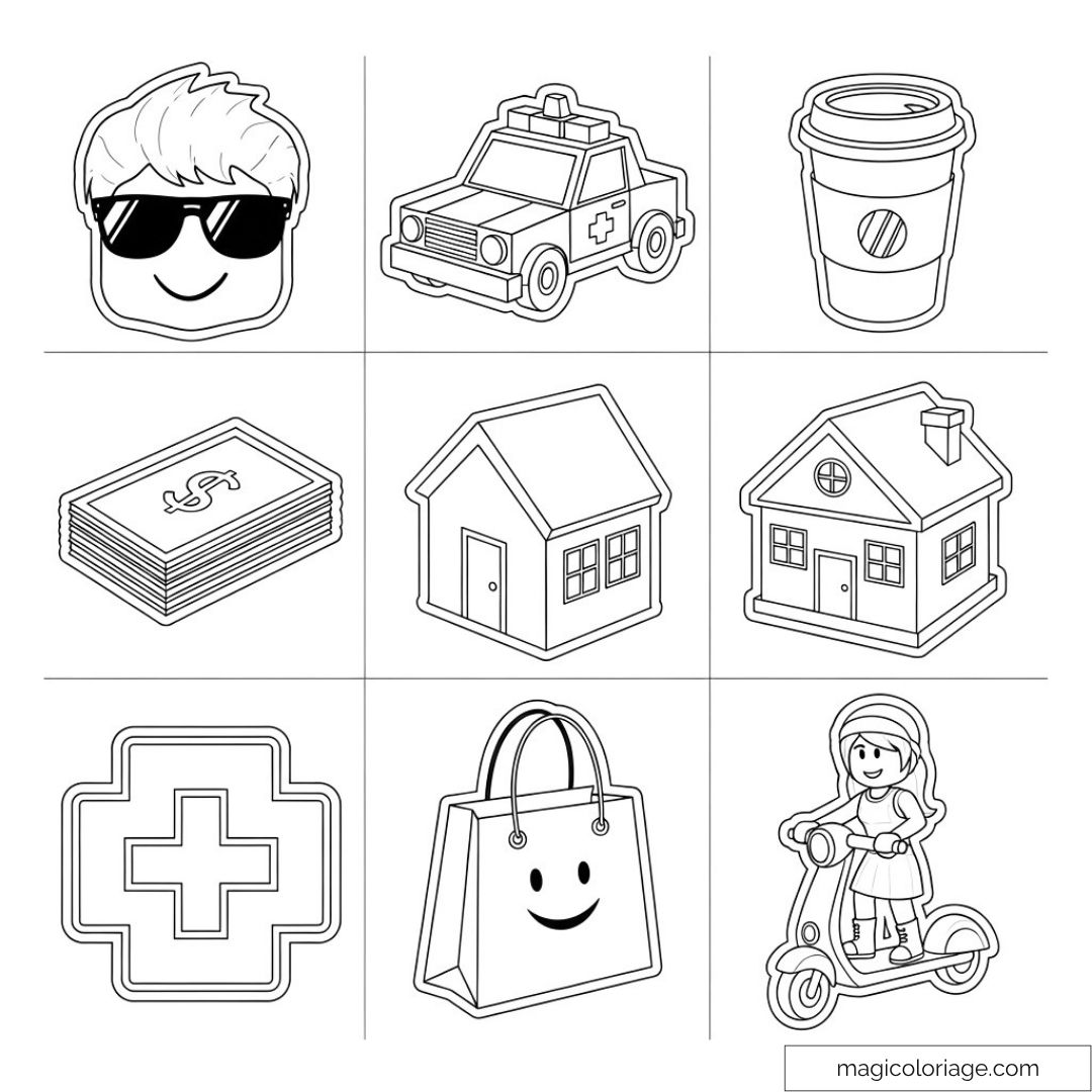 Image de différents objets Roblox à colorier : personnage