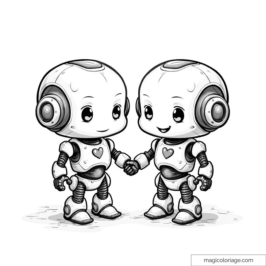 Deux robots mignons se tenant la main