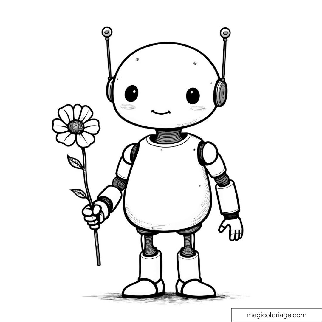 Robot amical portant une fleur