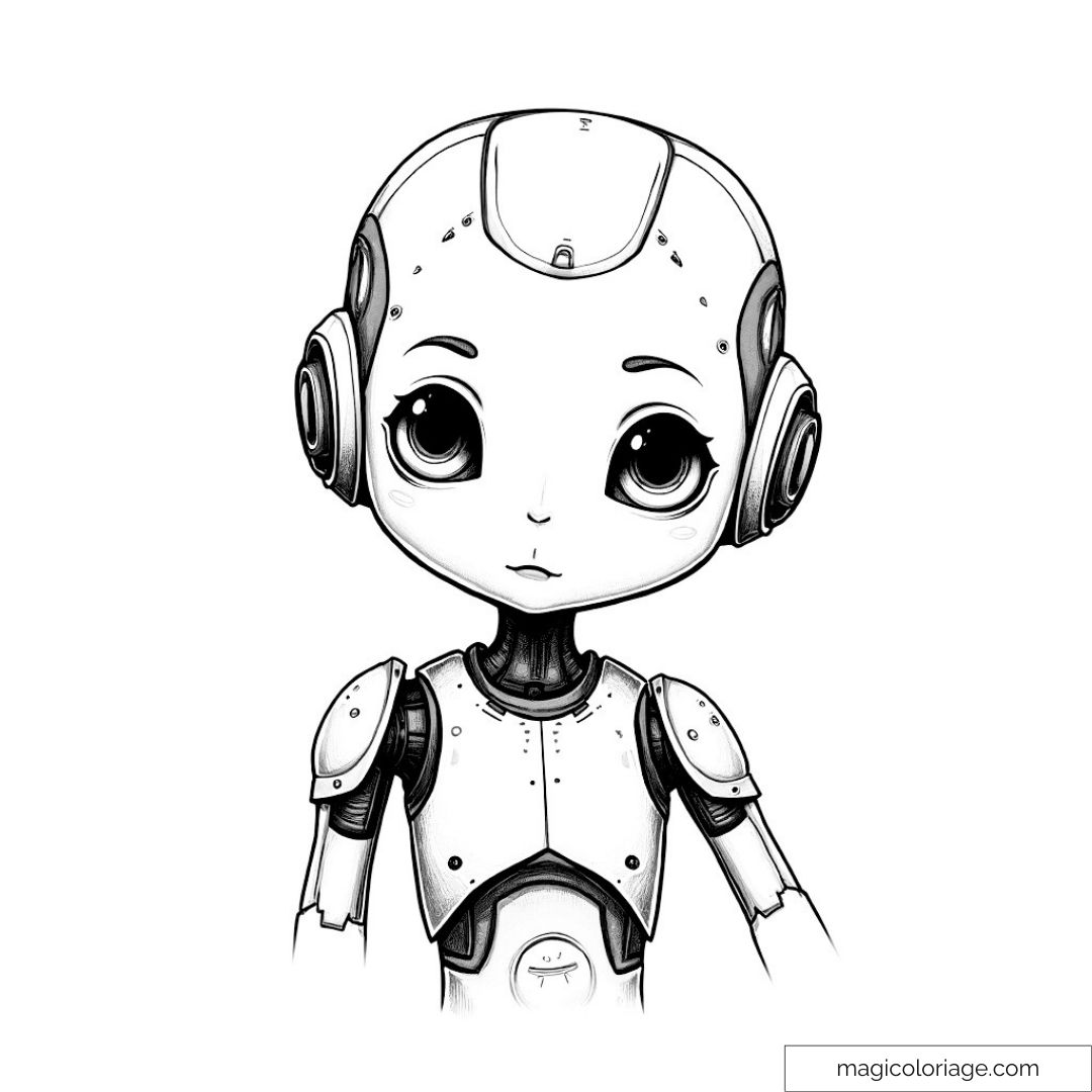 Coloriage d'un robot mignon avec de grands yeux