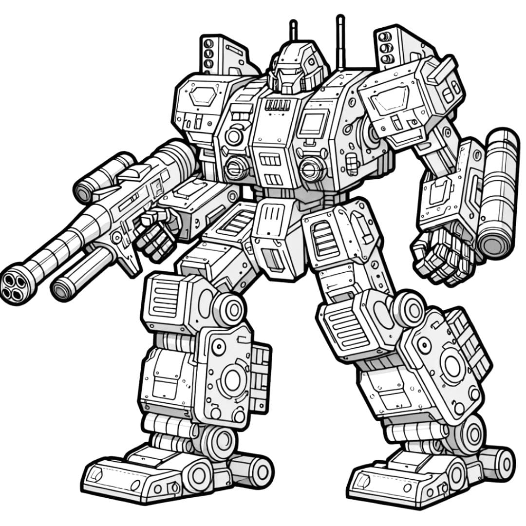 Dessin à colorier d'un robot de combat armé