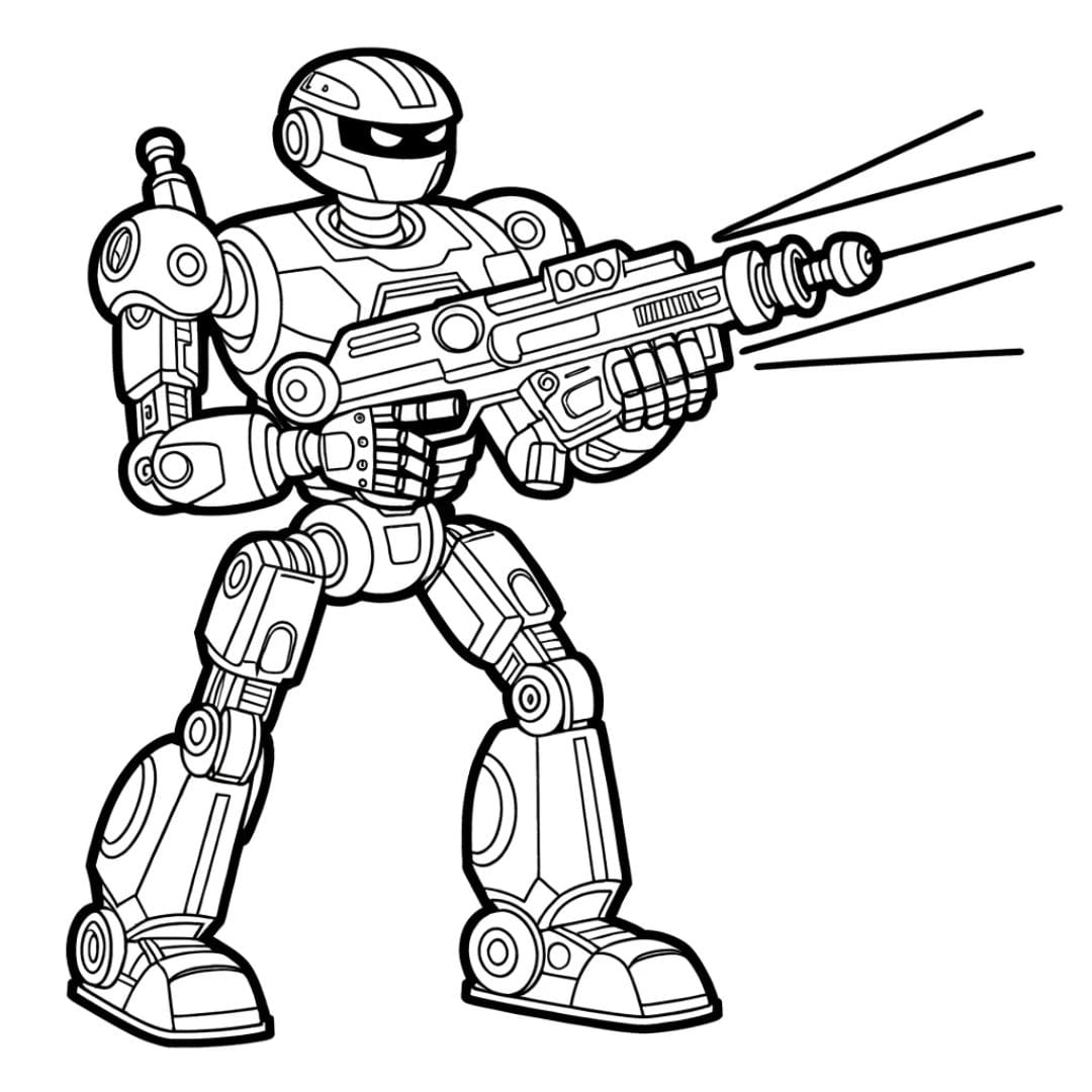 Dessin à colorier d'un robot de combat avec un laser