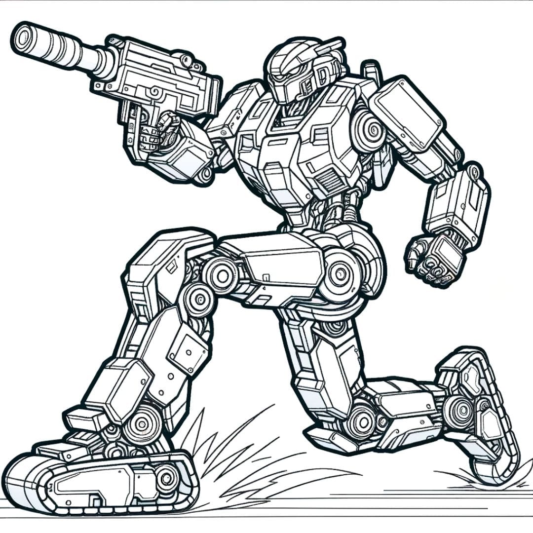 Dessin à colorier d'un robot de combat en action