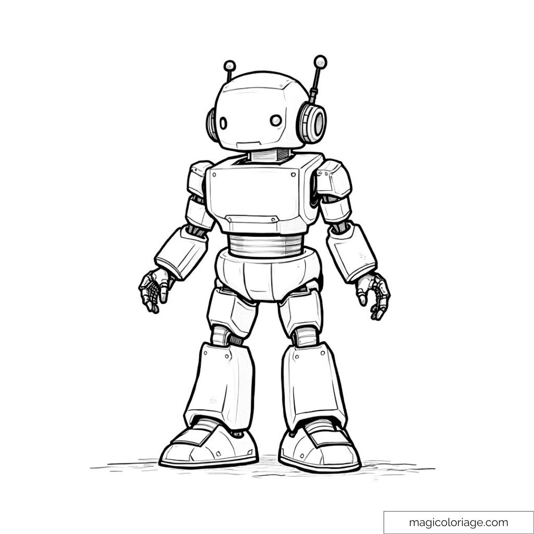 Dessin de robot futuriste à colorier avec des détails mécaniques