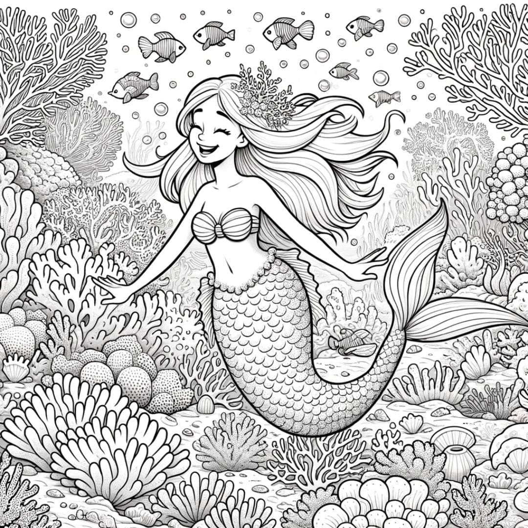 Sirène dans un jardin de corail vibrant et détaillé