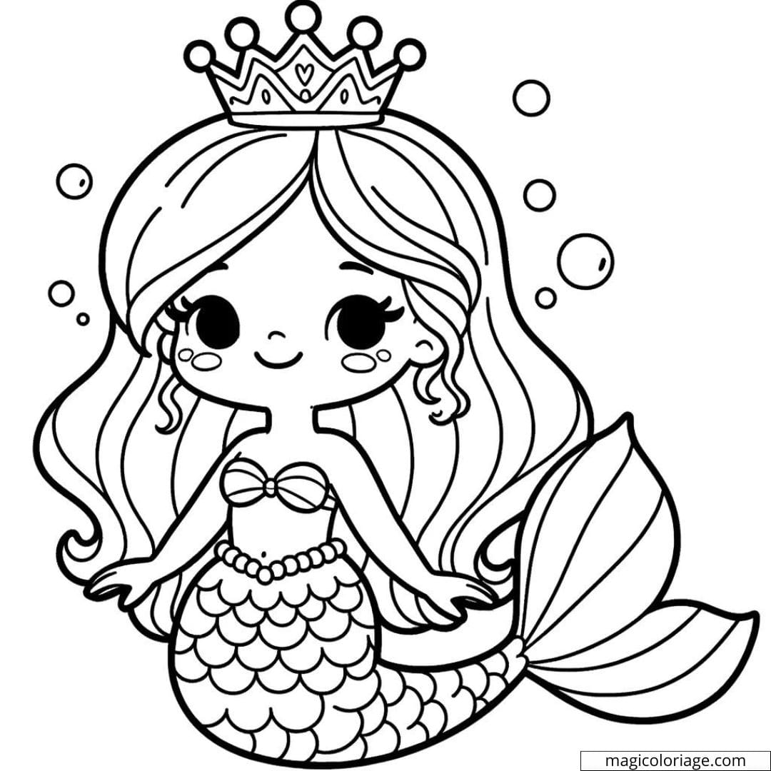 Coloriage de sirène portant un diadème.