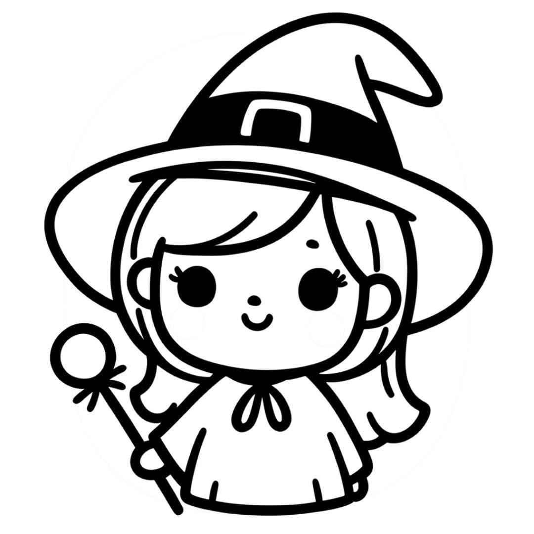 Dessin à colorier de sorcière facile pour maternelle