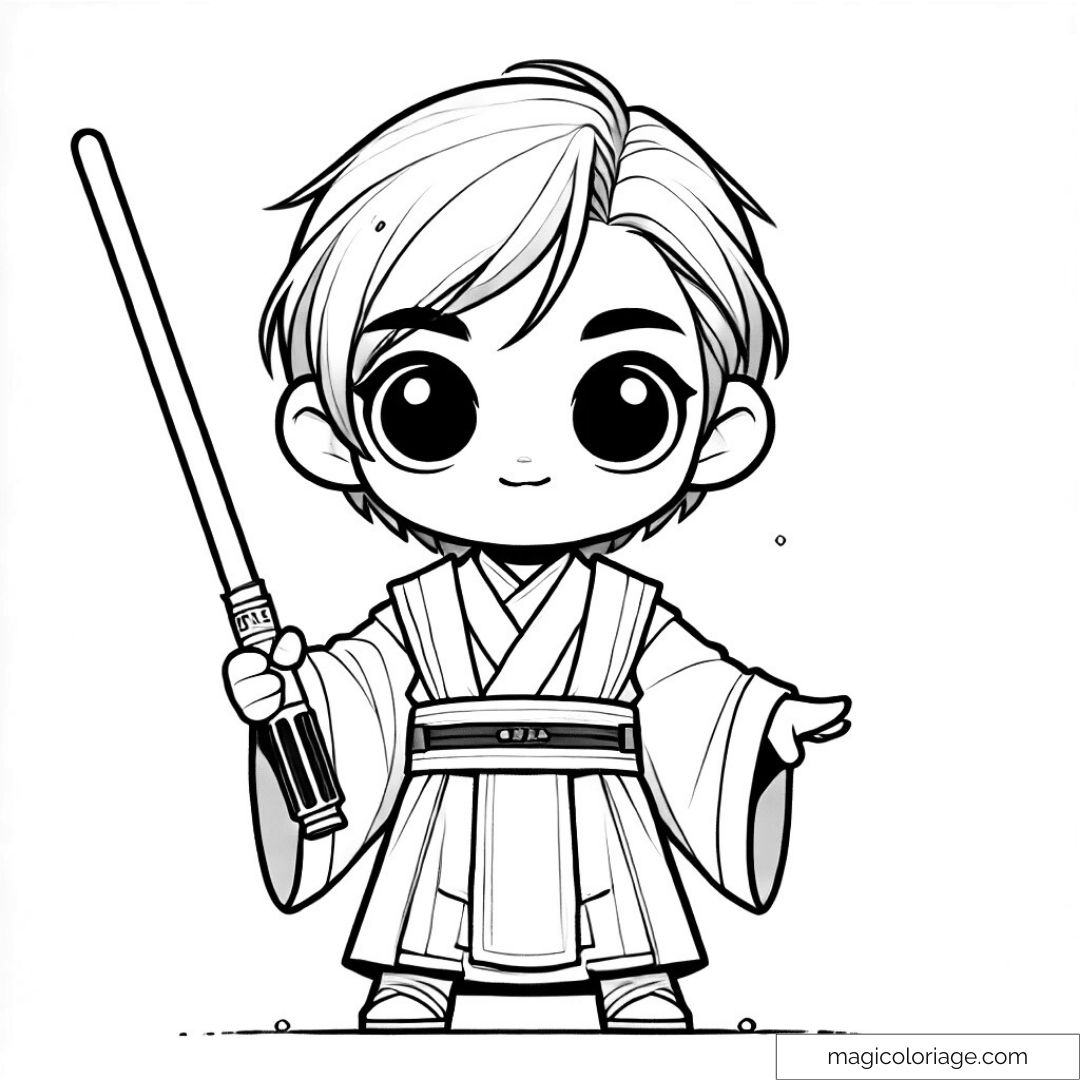 Dessin d'un Jedi mignon tenant un sabre laser