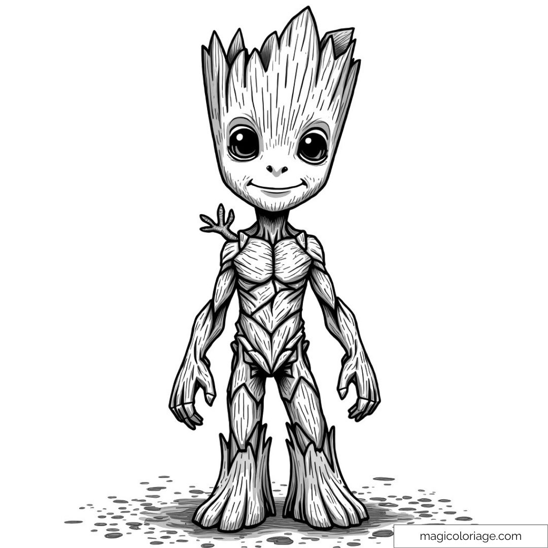 Dessin à colorier Baby Groot souriant