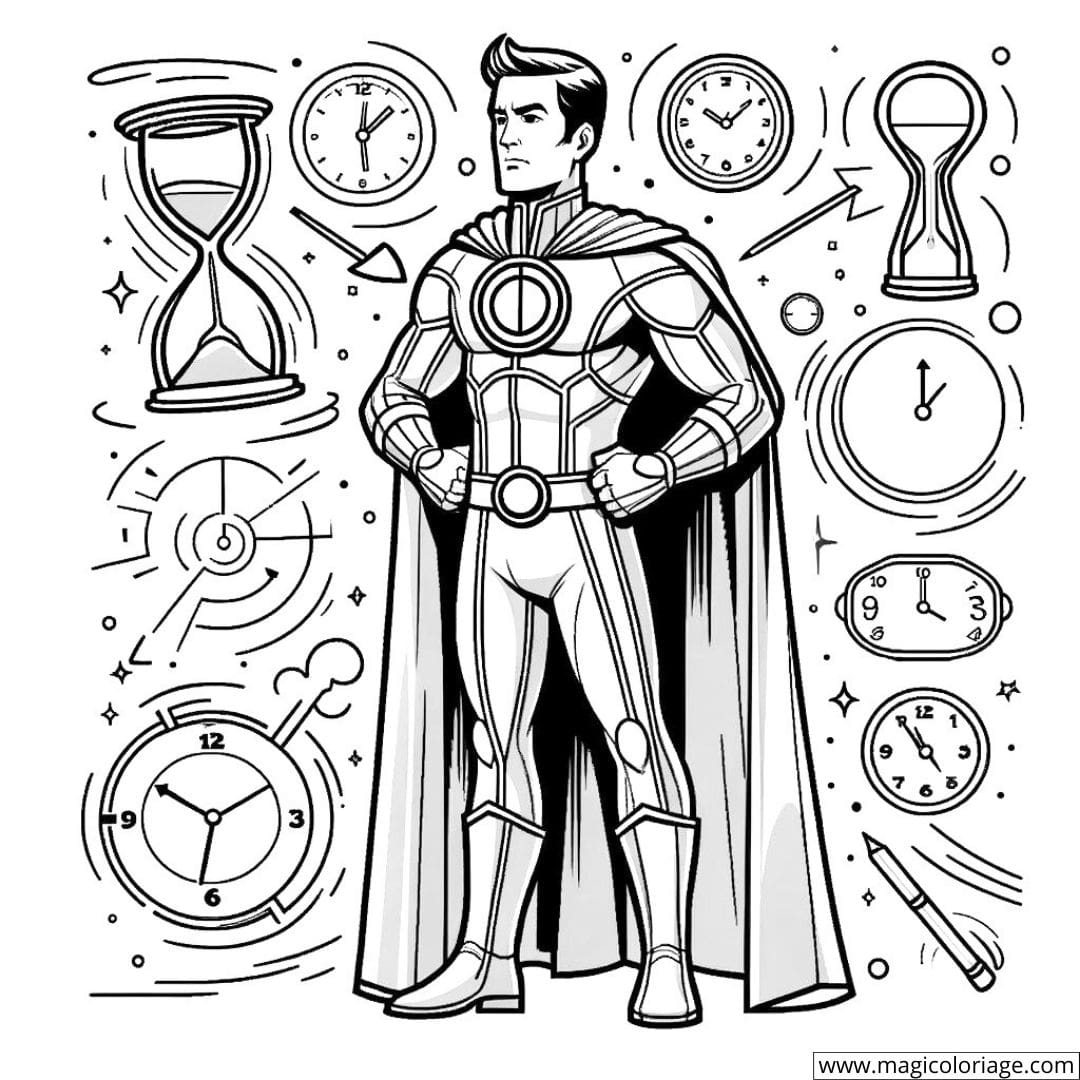 Dessin à colorier du Super-héros Maître du Temps, pour enfants